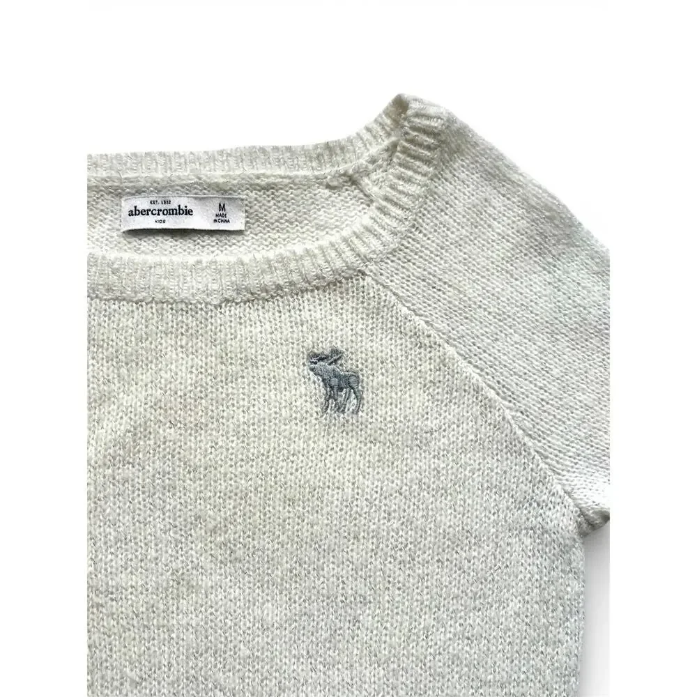 Abercrombie Kids Girls White Wool Blend Sweater Size Medium Moose logo